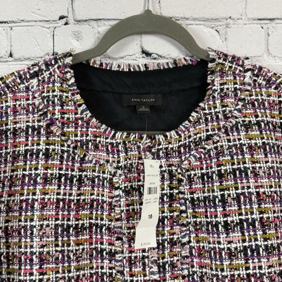 NWT Ann Taylor Fringe Tweed Jacket Multicolor Business Casual - Picture 7 of 12